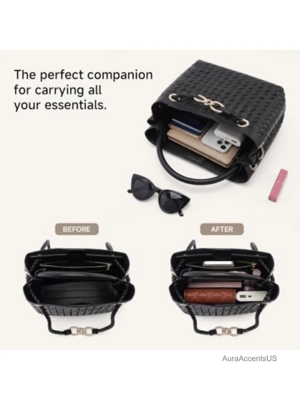 Woven Tote Bag for Women PU Leather Shoulder Handbag Top Handle Satchel